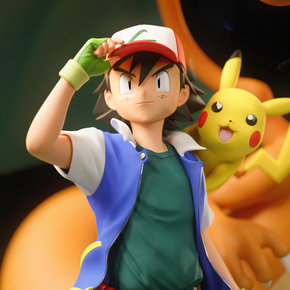 Pokemon - Ash Diorama & Red Diorama | Resin Statue | by Black Swan Collectibles