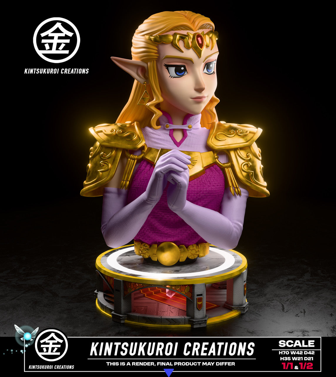 The Legend of Zelda - Adult Zelda bust | 1:2/1:1 Resin Statue | by Kintsukuroi Creations