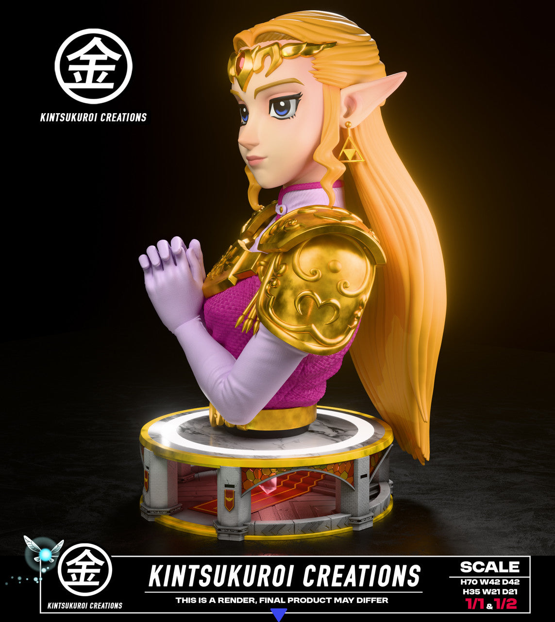 The Legend of Zelda - Adult Zelda bust | 1:2/1:1 Resin Statue | by Kintsukuroi Creations