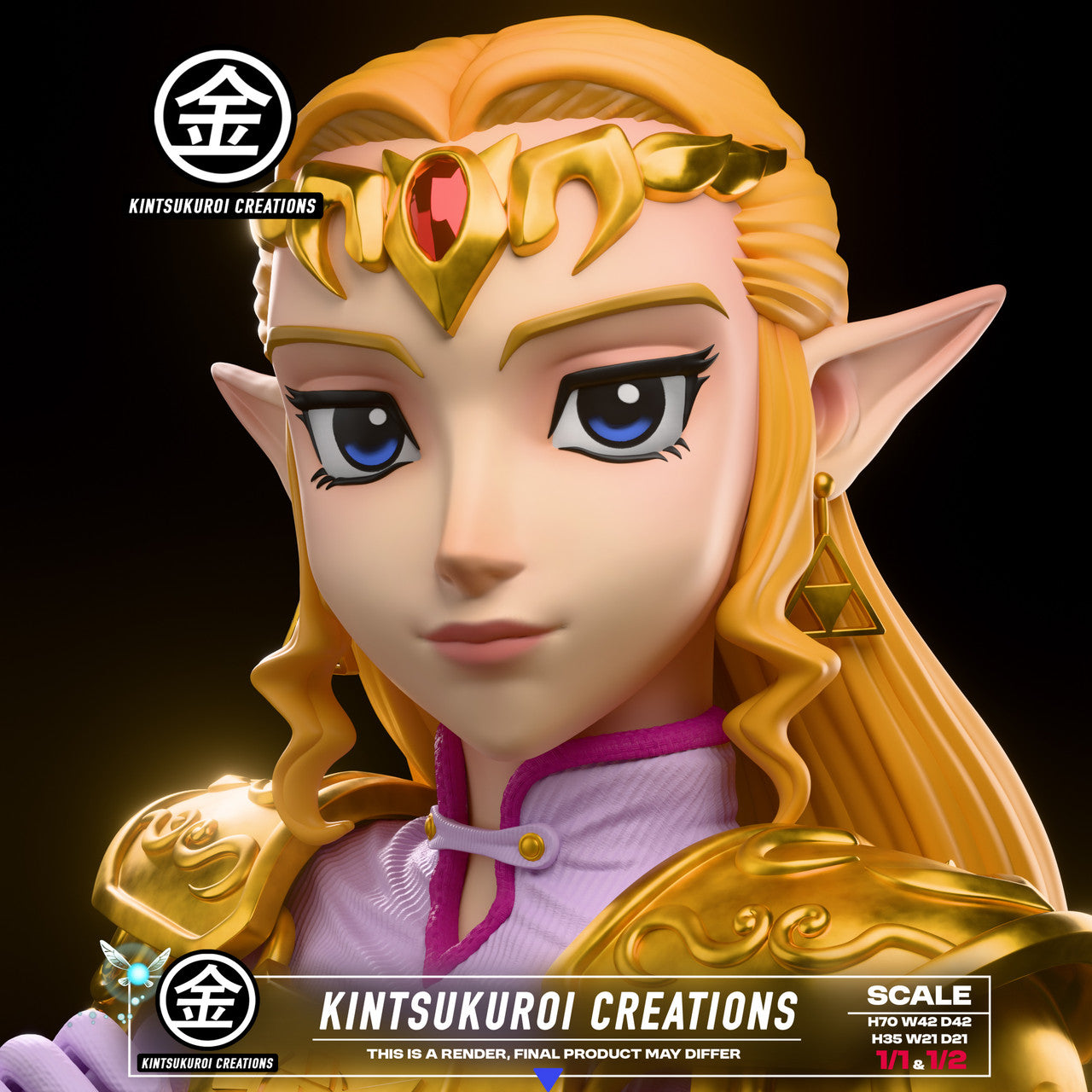 The Legend of Zelda - Adult Zelda bust | 1:2/1:1 Resin Statue | by Kintsukuroi Creations