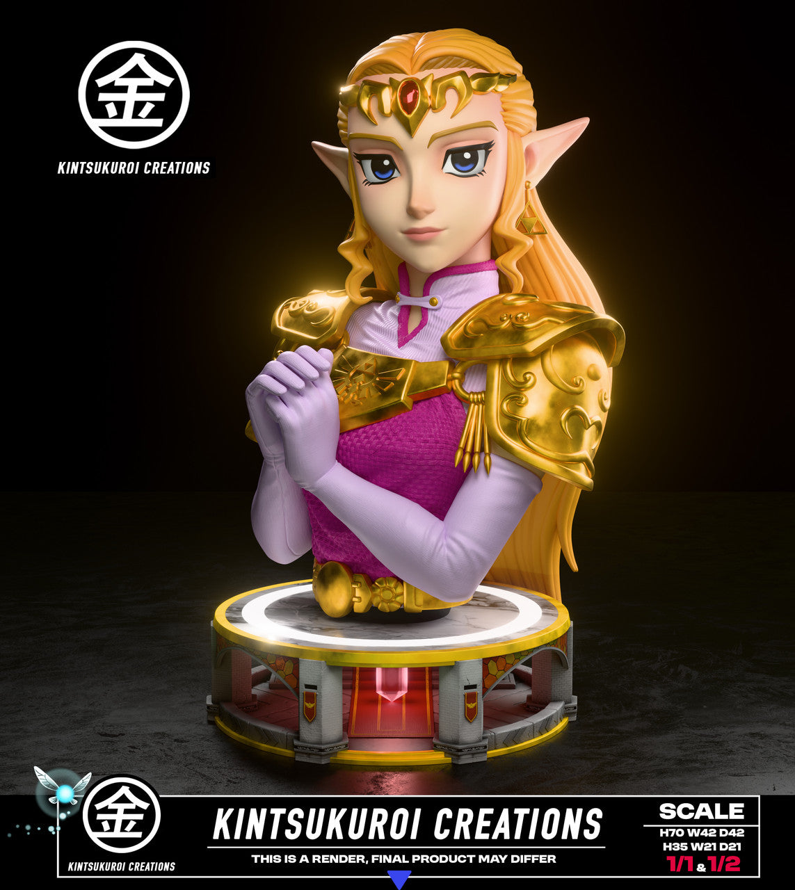 The Legend of Zelda - Adult Zelda bust | 1:2/1:1 Resin Statue | by Kintsukuroi Creations