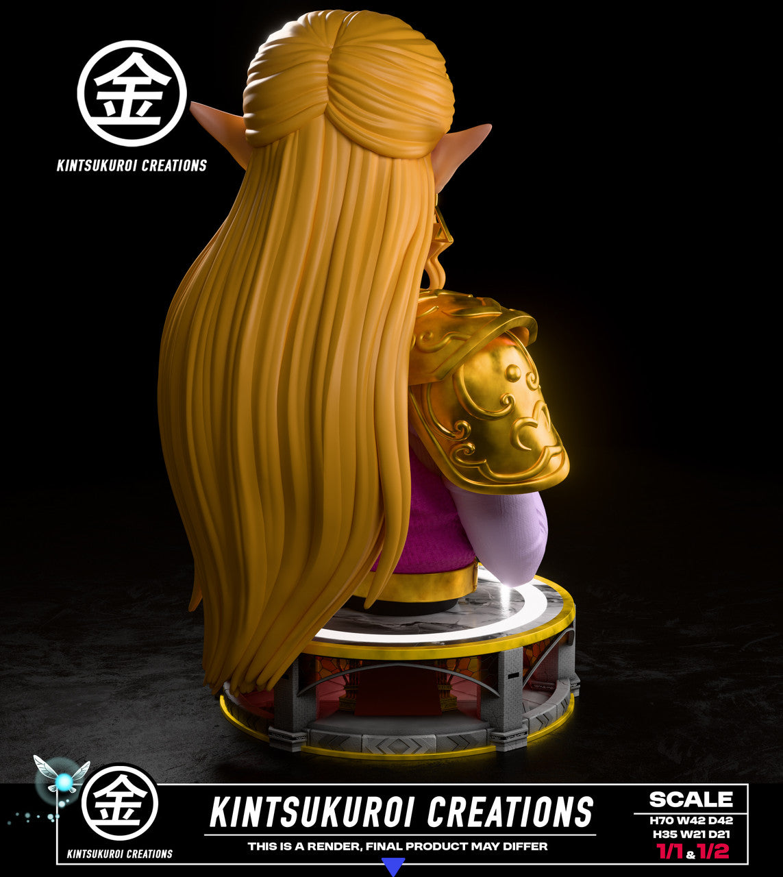 The Legend of Zelda - Adult Zelda bust | 1:2/1:1 Resin Statue | by Kintsukuroi Creations